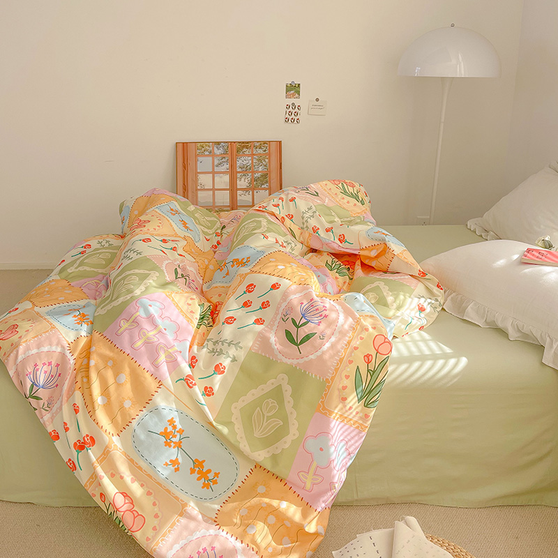 花园奇遇记 插画师原创日式拼布碎花全棉被套被罩单件单人可定制 - 图1