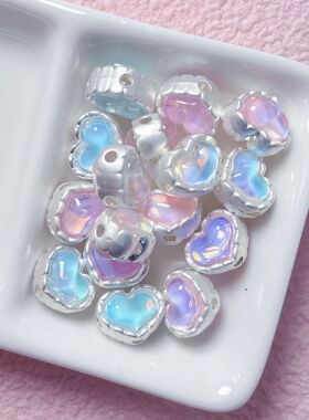 5个亚银合金贴钻四通爱心五角星直孔串珠diy手机链钥匙扣材料饰品
