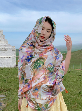 彩色芭蕉叶防晒披肩女薄款旅游沙漠丝巾民族风纱巾沙滩巾外搭百搭