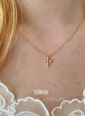 bi入！洗澡不用摘！s925纯银十字架信仰锁骨链小众设计高级感项链