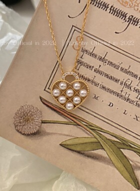 珍珠重工镶嵌心形项链锁骨链复古