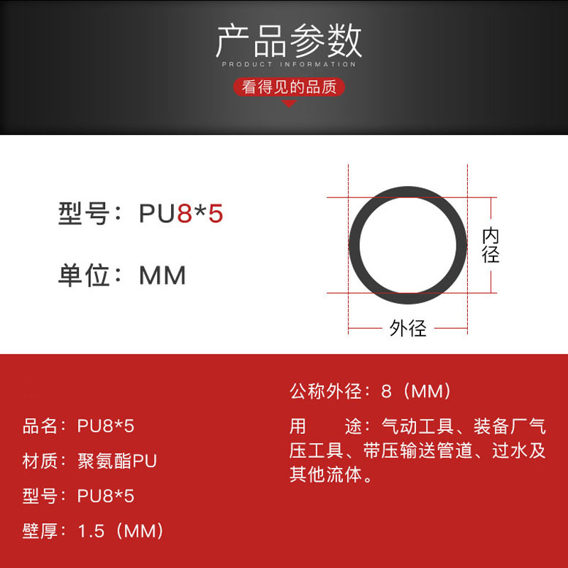 气动气管软管PU高压管2X1空压机管3X2 4X2.5 6X4 8X5气泵管10X6.5 - 图2