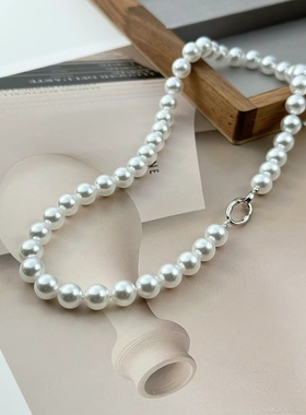 人造仿澳白时尚纯银圈扣珍珠项链串链简约毛衣链