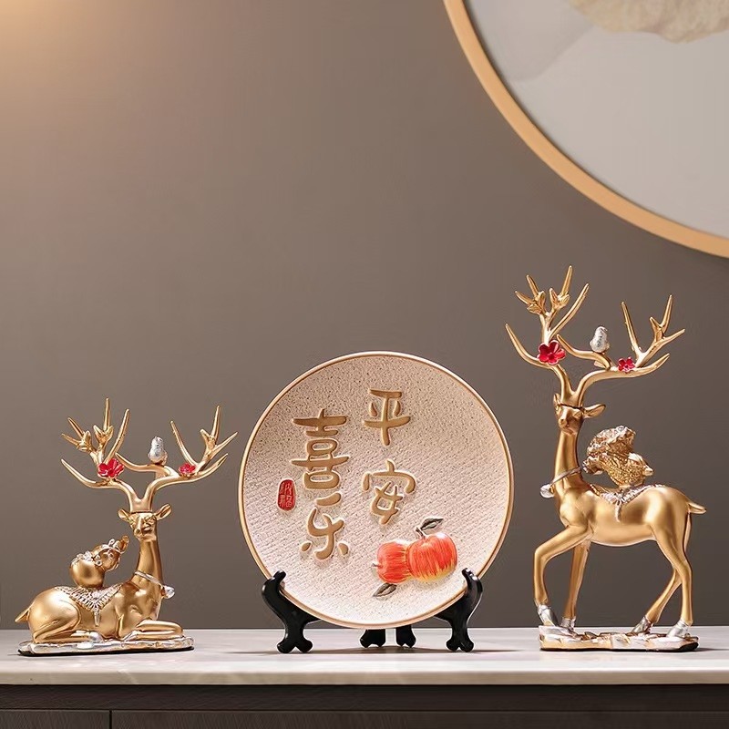 平安喜乐摆件柿柿如意盘子客厅玄关电视柜新中式暖居乔迁新居礼品,淘宝优惠券,粉丝福利购,淘宝优惠卷