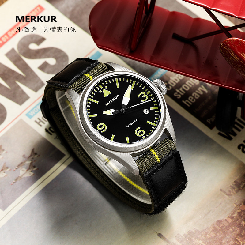 中国原创国产腕表merkur瑞士精致自动机芯大马士革钢飞行机械表男 Merkur凡致腕表