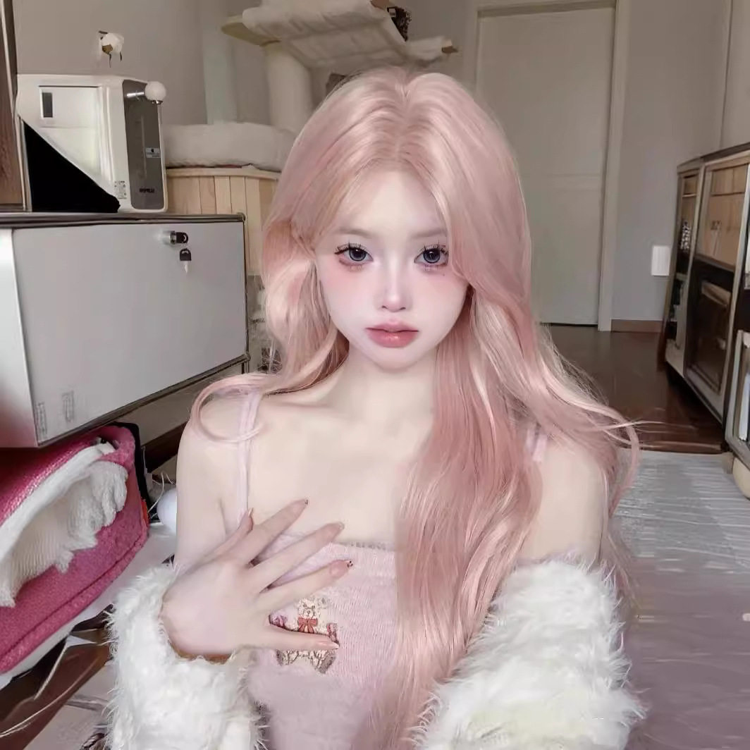 假发女rose玫瑰粉长发中分八字刘海大波浪长卷发网红lolita全头套,淘宝优惠券,粉丝福利购,淘宝优惠卷