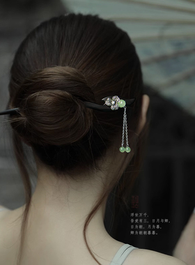 步摇发簪美木兮黑檀发钗现代简约