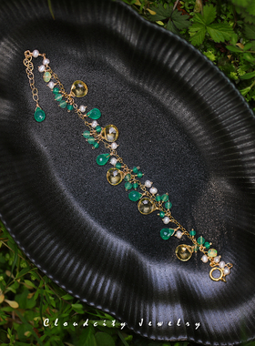 春和景明 Cloudcity原创设计精致气质女晶石珍珠14K注金手作手链