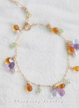 Cloudcity空境的花 原创设计黄水晶托帕石紫水晶14K注金手作手链