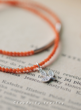 Cloudcity千山秋 原创设计精致双圈显白简约小叶子925银手作手链