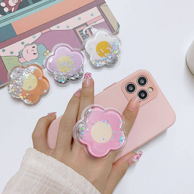 韩风手机气垫支架新款可爱卡通女简约ins风伸缩背贴花朵防摔流沙 - 图2