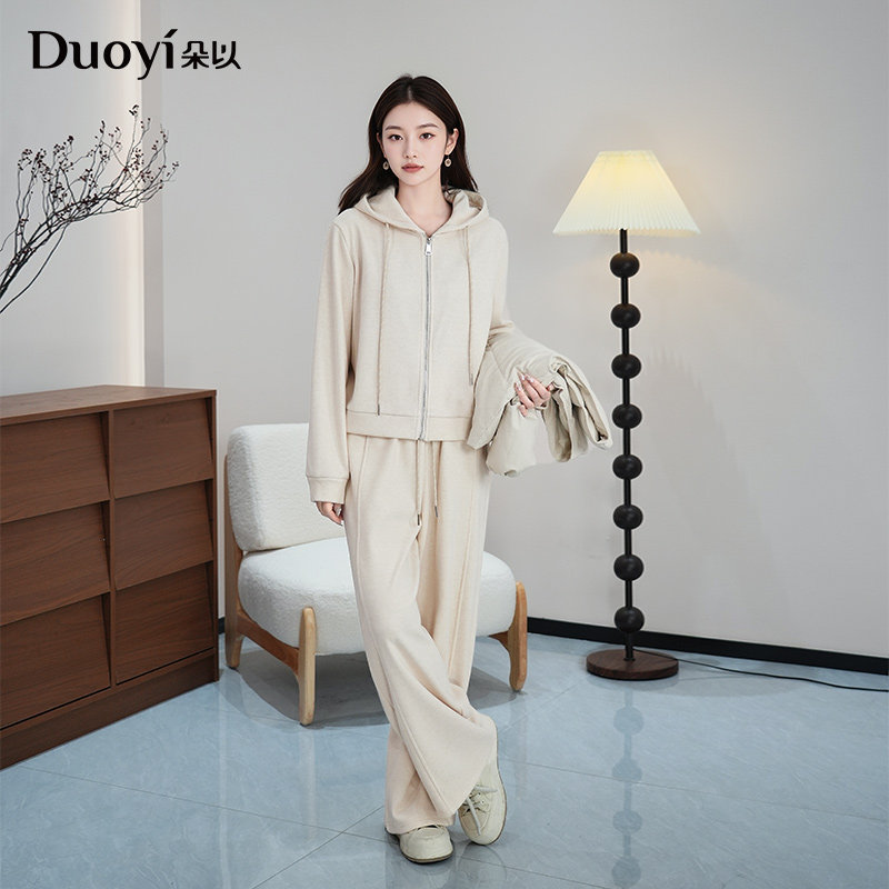 朵以2025冬季新款皮马甲棉衣无袖棉服加绒连帽卫衣阔腿裤三件套,淘宝优惠券,粉丝福利购,淘宝优惠卷