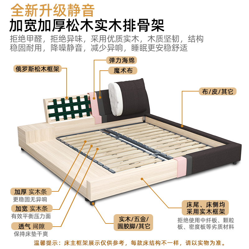 免洗科技布榻榻米实木床简约现代主卧床可拆洗布艺北欧双人床c362 - 图2