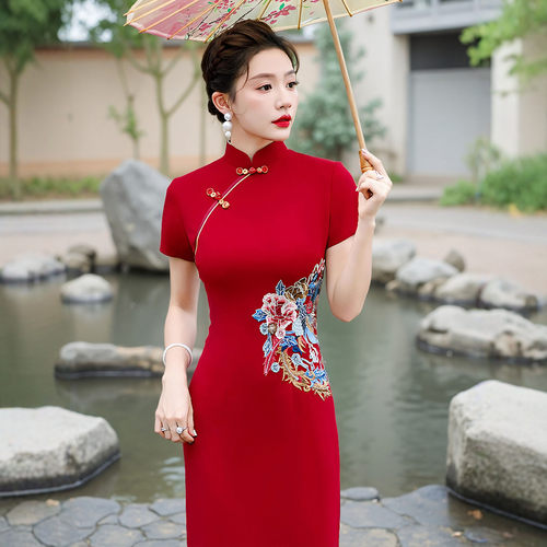 旗袍2026新款中式年轻款演出服大码弹力显瘦复古优雅国风礼仪队服 - 图2
