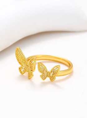 旭平首饰新款合金镀金蕾丝蝴蝶戒指女轻奢小众开口食指戒子指环