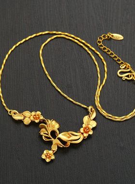 旭平铜合金镀金郁金香项链女仿真电镀金色复古婚庆新娘项饰批发