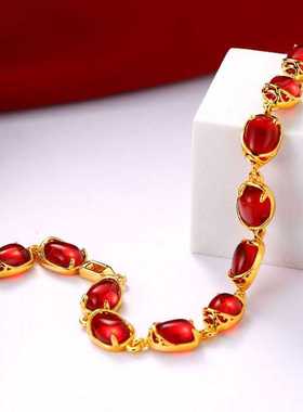 旭平首饰祖母绿马来玉气质复古手链女 镀24k金色欧美跨境饰品批