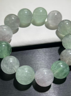 拉丝萤石手串拉丝绿萤石白萤石混串手羽毛萤石手链一物一图