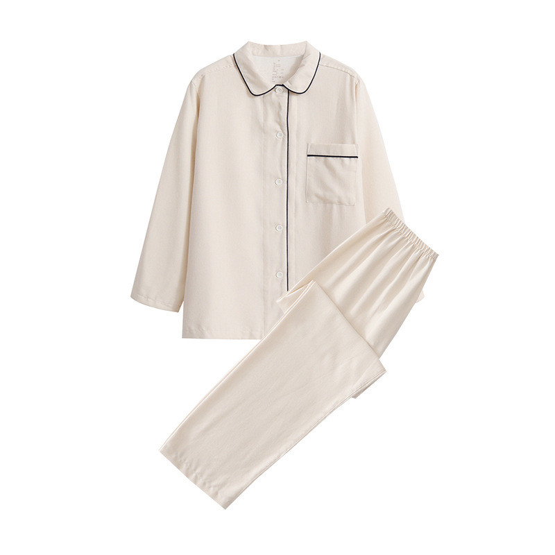 无印风日式秋冬款磨毛法兰绒纯棉情侣睡衣男女款纯色套装家居服