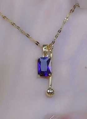 设计感几何方形紫水晶项链女