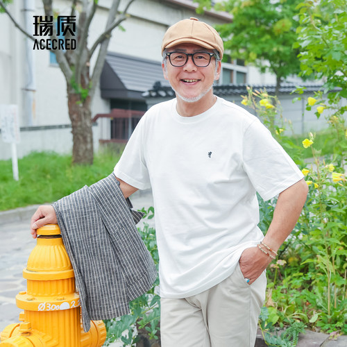 夏季中老年人中年爸爸装老爸短袖t恤 男装纯棉爷爷夏装老人衣服 - 图1
