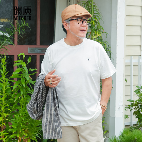 夏季中老年人中年爸爸装老爸短袖t恤 男装纯棉爷爷夏装老人衣服 - 图0