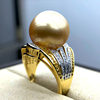 15-16mm South Sea gold bead ring, perfect round, high-intensity natural sea water ring, luxurious style, authentic