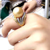 15-16mm South Sea gold bead ring, perfect round, high-intensity natural sea water ring, luxurious style, authentic