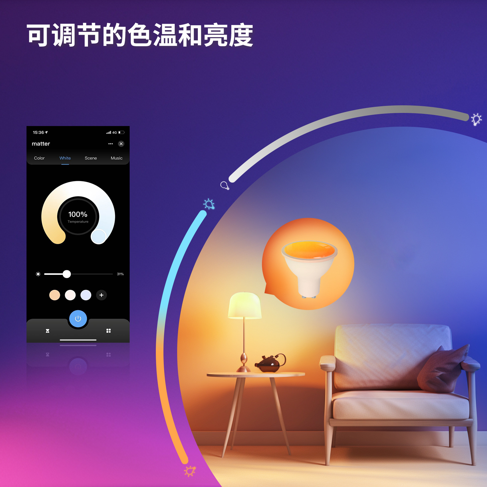 Matter涂鸦智能家居LEDWiFi灯泡app远程控制调光GU10调光RGBCW-图0