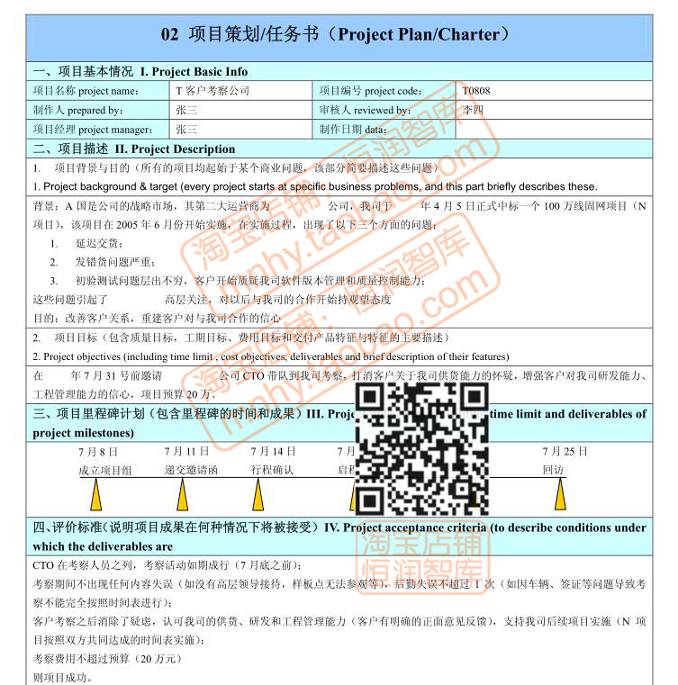 华为项目管理工具模板模板表格任务书WBS表进度计划表风险IT总结 - 图0