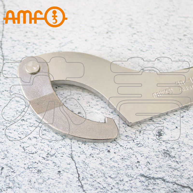 德国原装进口AMF可调钩形扳手 带凸鼻 方形销 不锈钢活节20-230mm - 图0