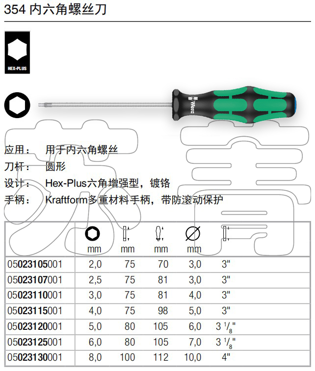 德国维拉Wera平头内六角螺丝刀354系列 - 图2