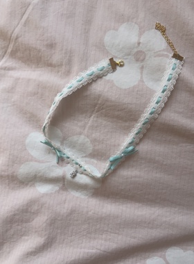 原创设计手作Lolita甜美可爱蓝色蕾丝项链颈链