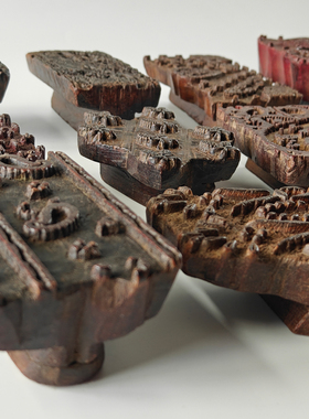 印度手工雕花老木印章装饰摆件