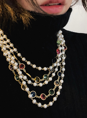 【狠货】法产施华水晶彩钻琉璃珠多层毛衣链轻奢礼服宴会彩宝项链