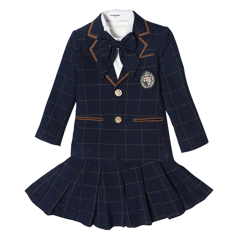 国际学校校服套装儿童英伦藏青格子西服幼儿园园服小学春秋三件套