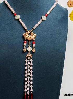 女士宫廷长款古风项链百搭牡丹锁