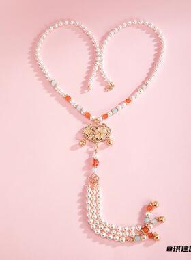 古风长款平安锁璎珞项链长流苏