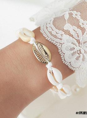 新款欧美手饰个性贝壳手工编织绳