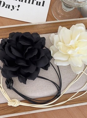 立体缠绕项链黑白色超大颈花颈带