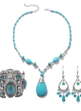 清新自然仿宝石百搭个性男DIY仿绿松石波西米亚项链南瓜旅拍民族