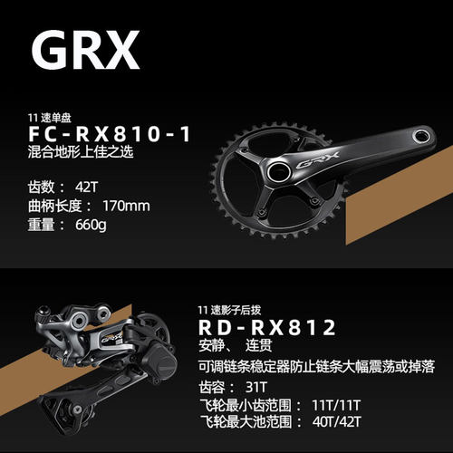 SHIMANO禧玛诺 GRX RX 810 2×11速瓜车变速器公路越野自行车套件 - 图0