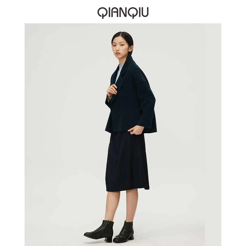 浅秋羊毛双面呢大衣女休闲简约百搭外套女秋季新款9A11230 - 图1