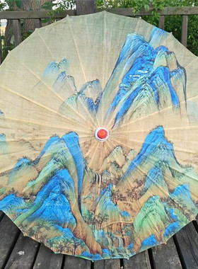 千里江山图古风绸布油纸伞汉服