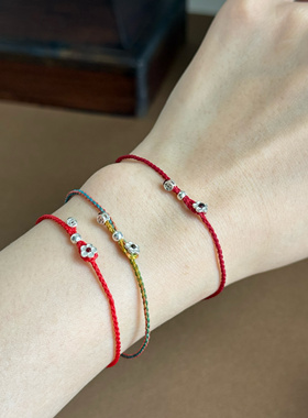 吉运红绳「有钱花」S999纯银碎银子手绳手工编织本命年红绳