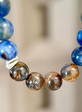 吉运阁「星海蓝晶」天然岛屿蓝晶石五行平衡喜水补水手串定制