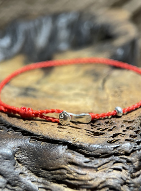 吉运红绳「如意」S925纯银蜡线手绳本命年红绳可调节款手链