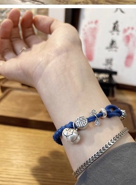 原创设计 925银岁岁平安 银 藏式手搓棉绳