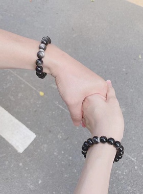 银黑曜石情侣手链