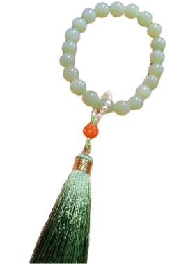 冰晴水和田玉手持 南红 珍珠 流苏设计